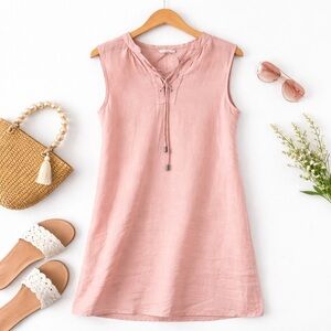 Coastal Minimalist Boho Linen Shift Dress - Blush Pink Sleeveless Large